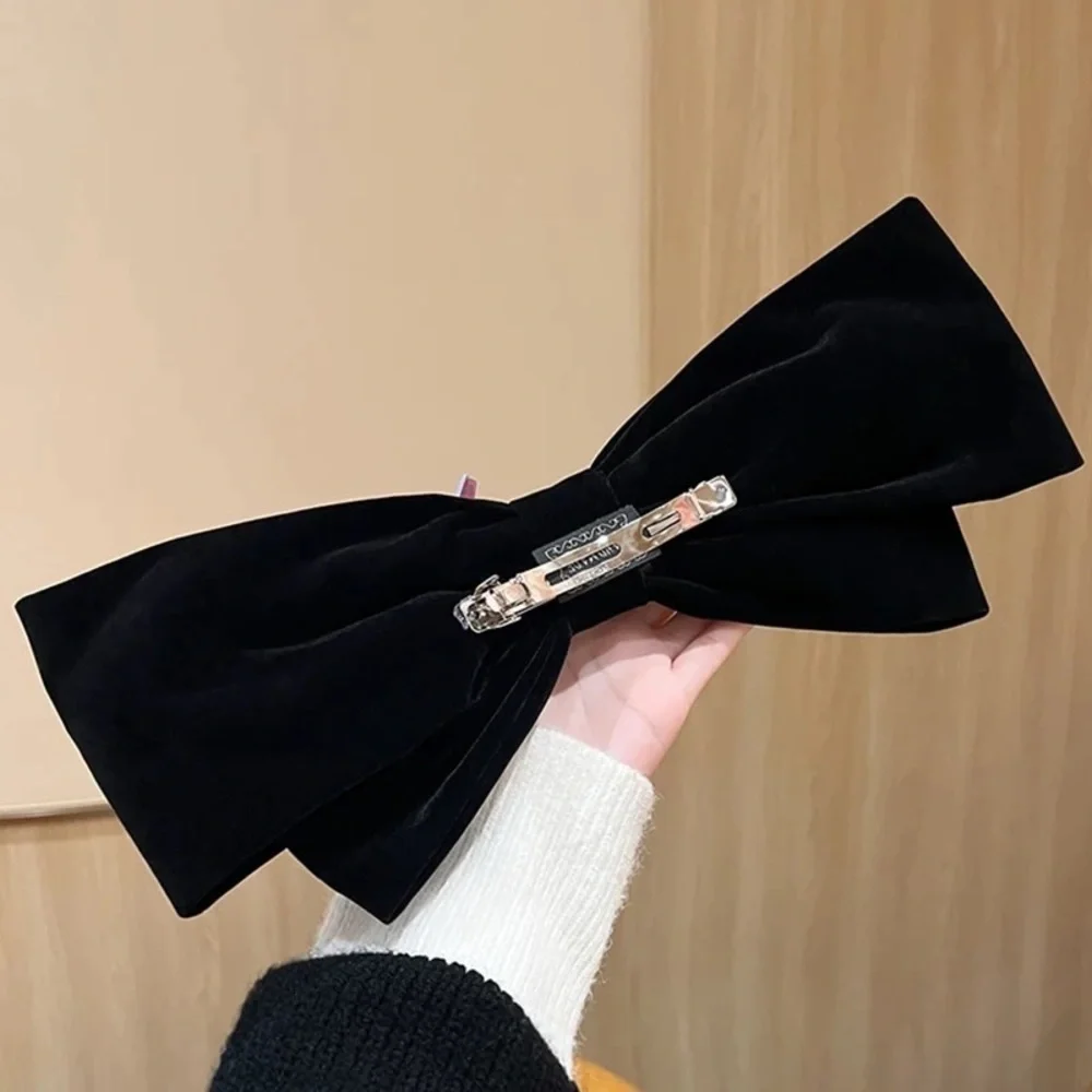 Oversized Black Velvet Bow French Barrette Hair Clip
